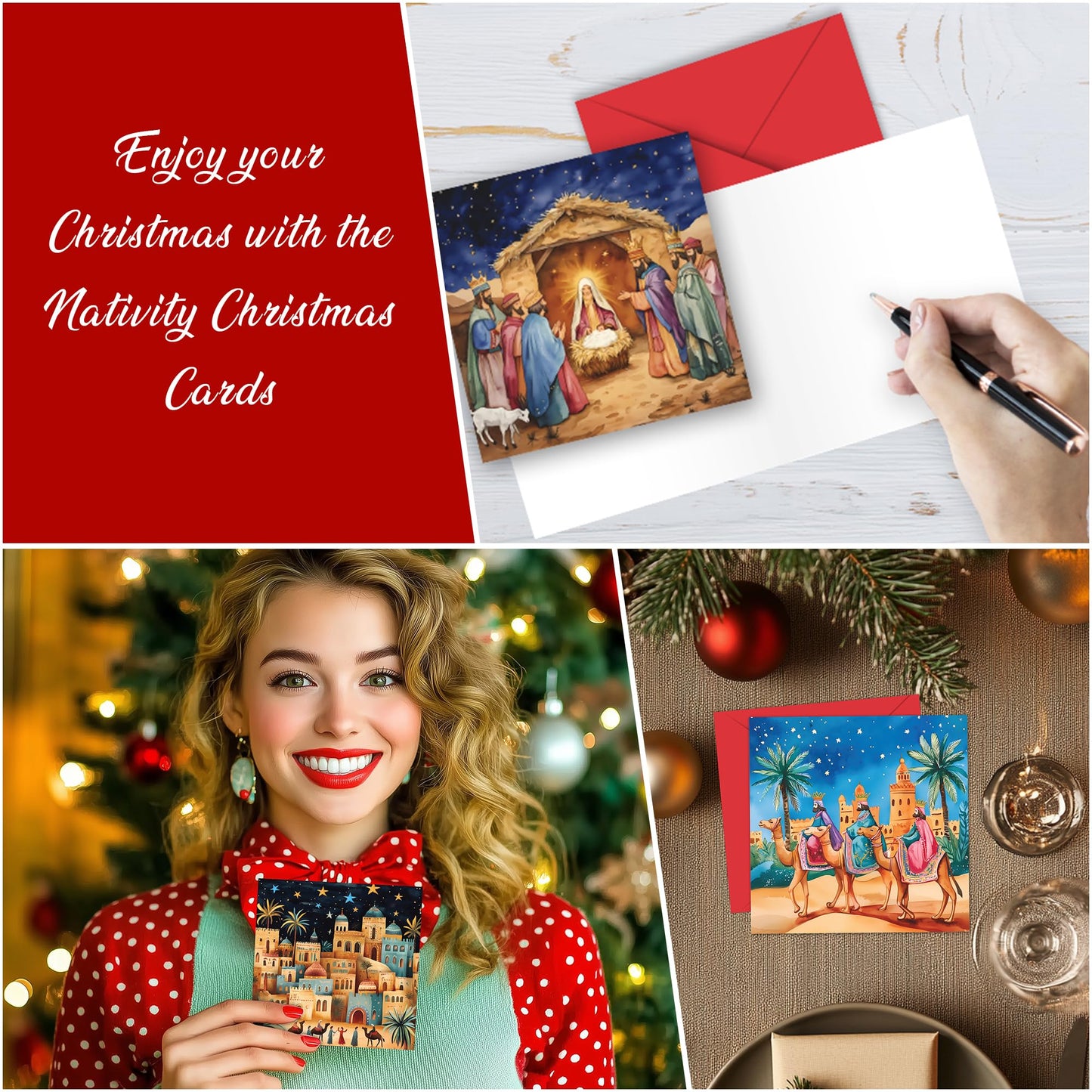 Pack of 16 Charity Christmas Cards 2024 with Envelopes - Religious Luxury Christmas Cards Multipack, Xmas Cards Featuring 4 Unique Nativity Scenes (125 x 125 mm) - Greeting cards for Family & Friends
