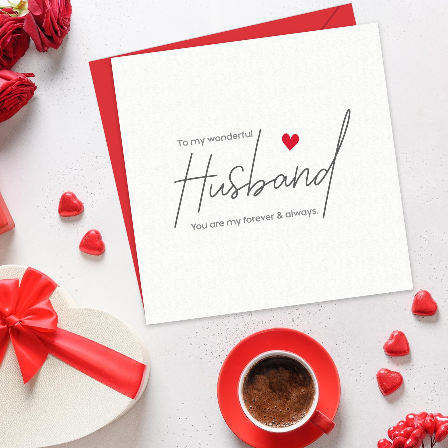 Anniversary Card for Husband – To My Wonderful Husband – Valentines card for him - 15x15cm Ideal Size – Premium 350 GSM – Made in the UK