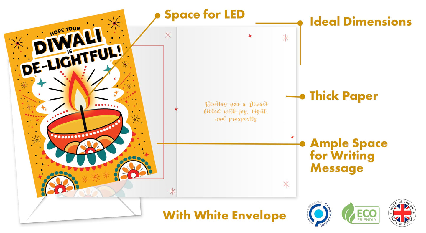 Diwali Card printed inside – Eco-Friendly Happy Diwali Greeting Card with Diya Design – Perfect for Kids, Family & Friends – Made in the UK