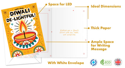 Diwali Card printed inside – Eco-Friendly Happy Diwali Greeting Card with Diya Design – Perfect for Kids, Family & Friends – Made in the UK