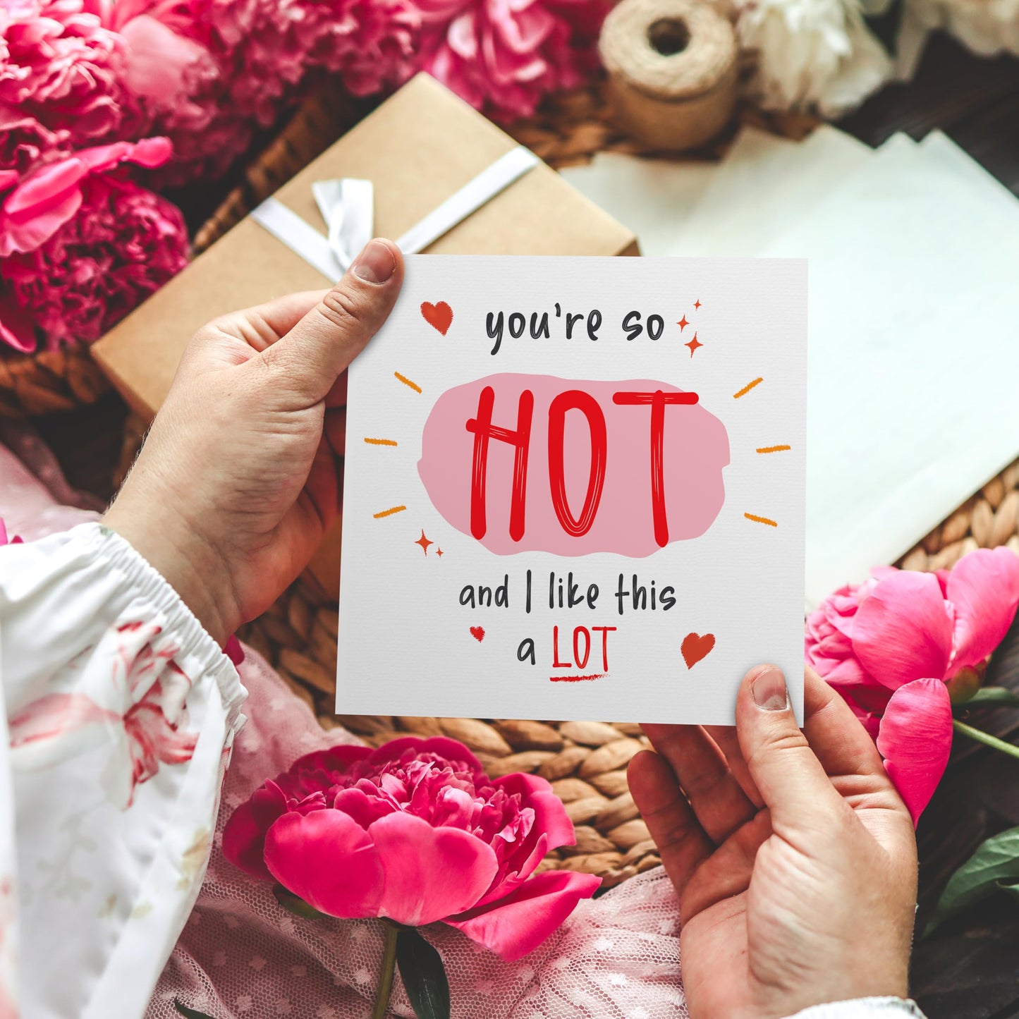 Funny Anniversary Card for Him/Her – You're So Hot and I Like This a Lot – Eco-Friendly 150x150mm – Valentines Card Wife, Husband or Fiancé – Premium 350 GSM – Made in the UK