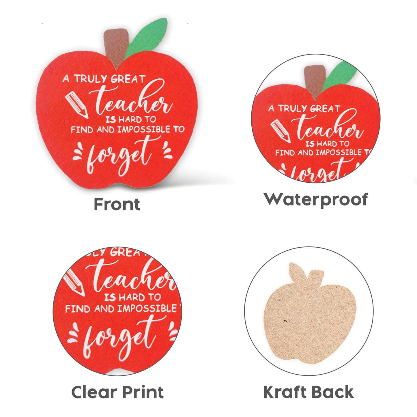 Thank You Teacher Gifts for Women & Men – Best Teacher Thank You Card with Wooden Apple Coaster and Embossed Sticker – End of Year, Leaving or Retirement Gift for Teachers – Made in the UK