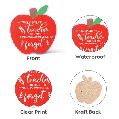 Thank You Teacher Gifts for Women & Men – Best Teacher Thank You Card with Wooden Apple Coaster and Embossed Sticker – End of Year, Leaving or Retirement Gift for Teachers – Made in the UK
