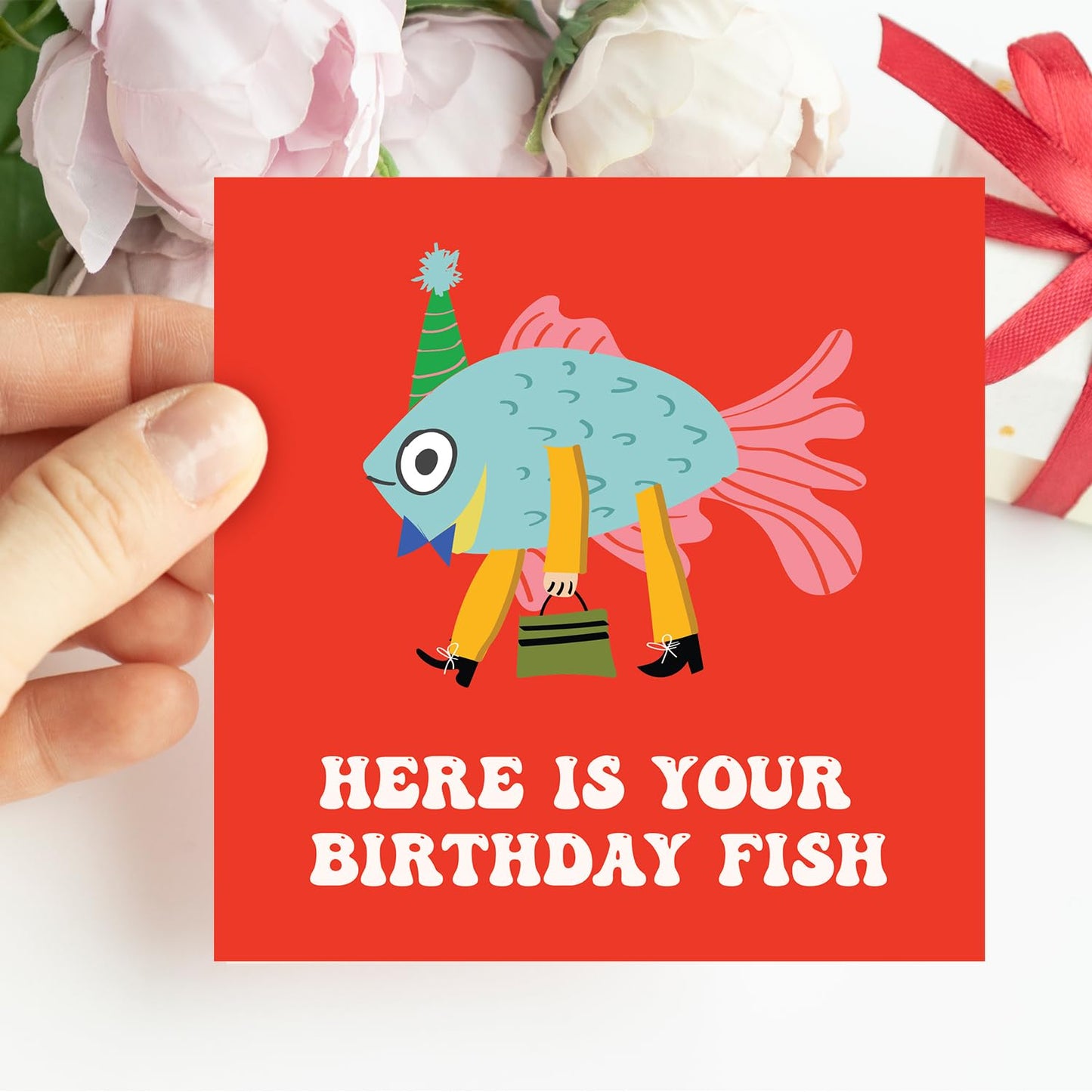 Friend Birthday Card Female with Premium Wax Seal - Here is Your Birthday Fish - Sister Birthday Card - Greeting Card for Women, Men, Son, Daughter, Wife, and Husband