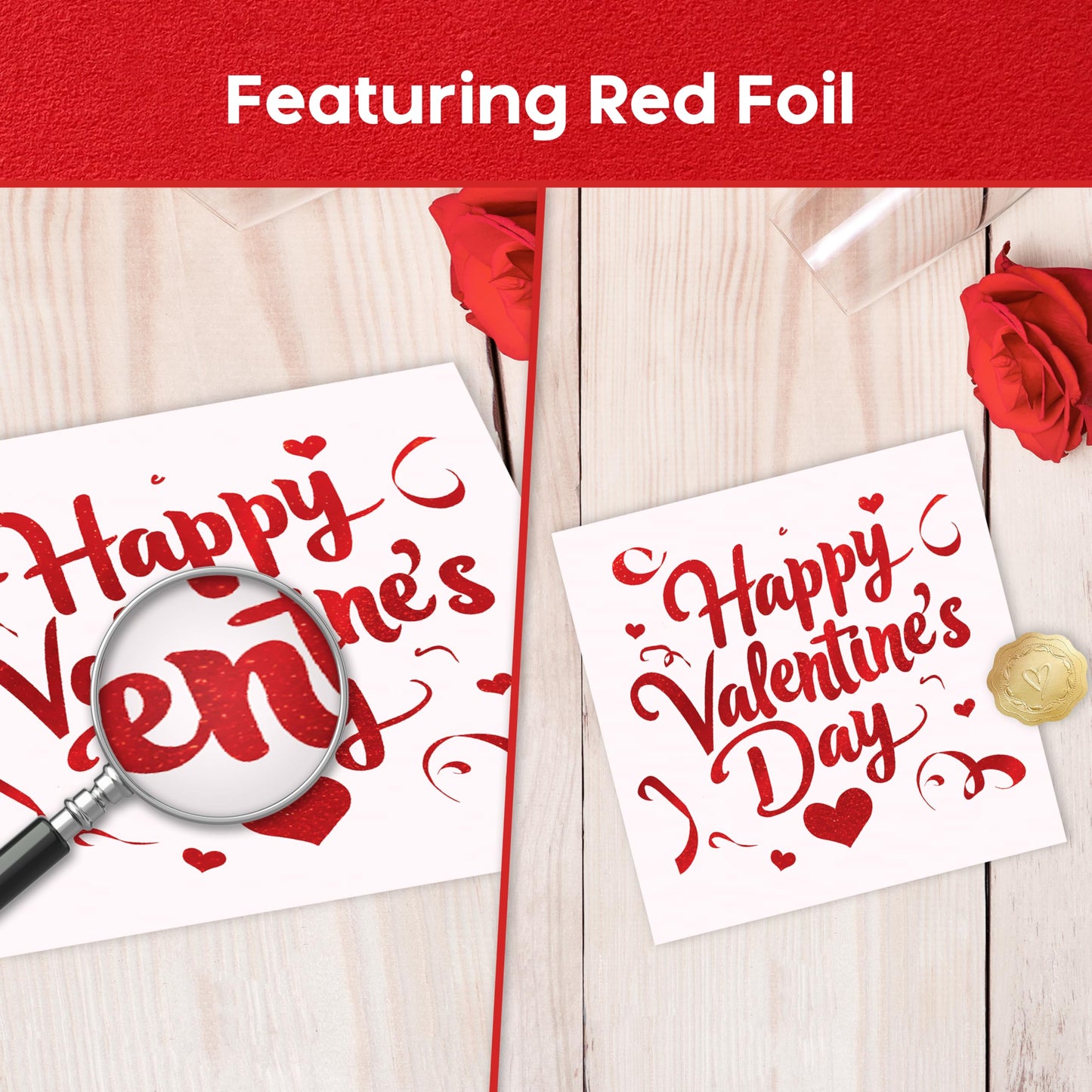 Happy Valentines Day Card with Embossed Heart Sticker - Red Foil Design - 150x150mm - Valentines Card Wife, Valentines Card for Him, Her, Husband, or Fiancé – Premium 350 GSM - Made in the UK