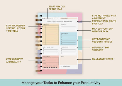 Giftinghouse Daily Planner Notebook Undated - To do list Notebook A5 - Weekly planner with Habit & Routine Tracker - Productivity Planner, Spiral Appointment Planner for Men and Women, Elastic Closure.