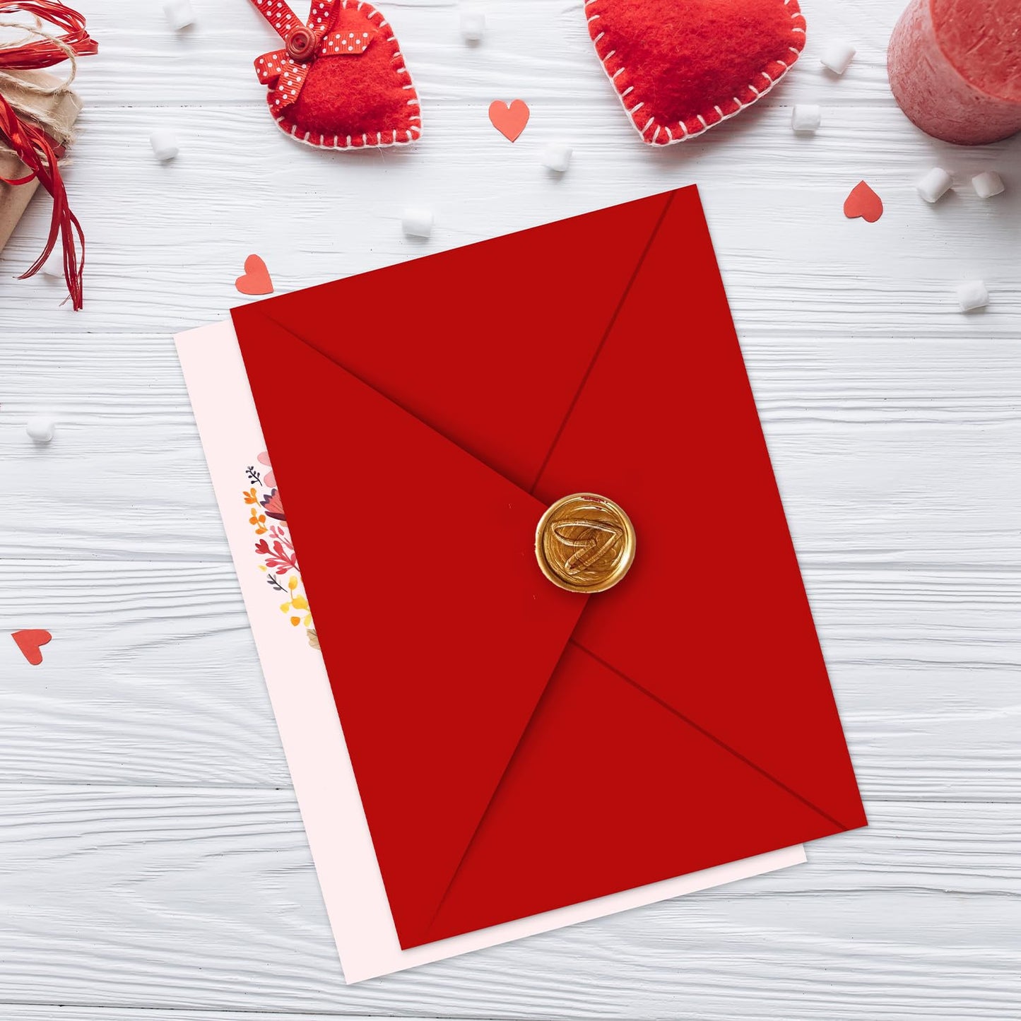 Giftinghouse Valentines Card - A5 Large Embossed Happy Valentines day card with Wax Seal for husband, him, boyfriend, fiancee, wife, her - Floral heart - 350 GSM - MADE IN UK.