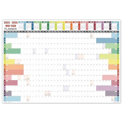 Academic Wall Planner 2025-2026 A2 Laminated – Wall Calendar from August 2025 to August 2026 – (59.4 x 42 cm) – 13 Months Mid Year Wall Planner 25/26 – Marked Holidays – Notes Space – Made in the UK