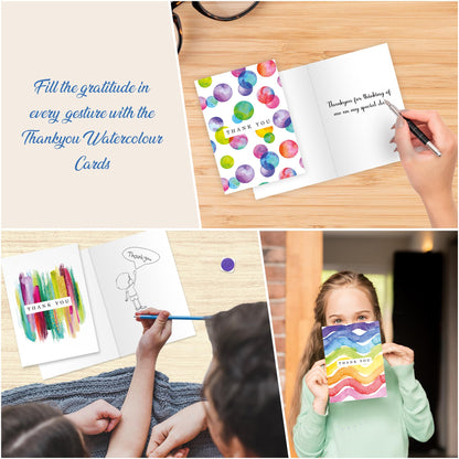 Giftinghouse 48 Thank You Cards Multipack with Envelopes - Watercolour design - Greeting cards for Teachers, weddings, and kids - Fully recyclable and Eco-friendly card