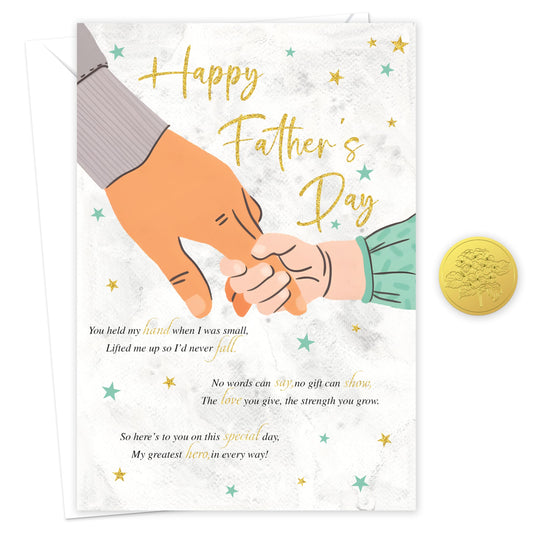 Happy Fathers Day from Daughter or Son – Gold Foil Traditional Father's Day Card – Large 22 x 15.5 cm – Gold Embossed Sticker – Made in the UK