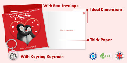 Giftinghouse Anniversary card for wife/husband with keyring - Husband Anniversary Card - Happy Anniversary Card - You Are My Penguin - Gift for him, her - MADE IN UK.