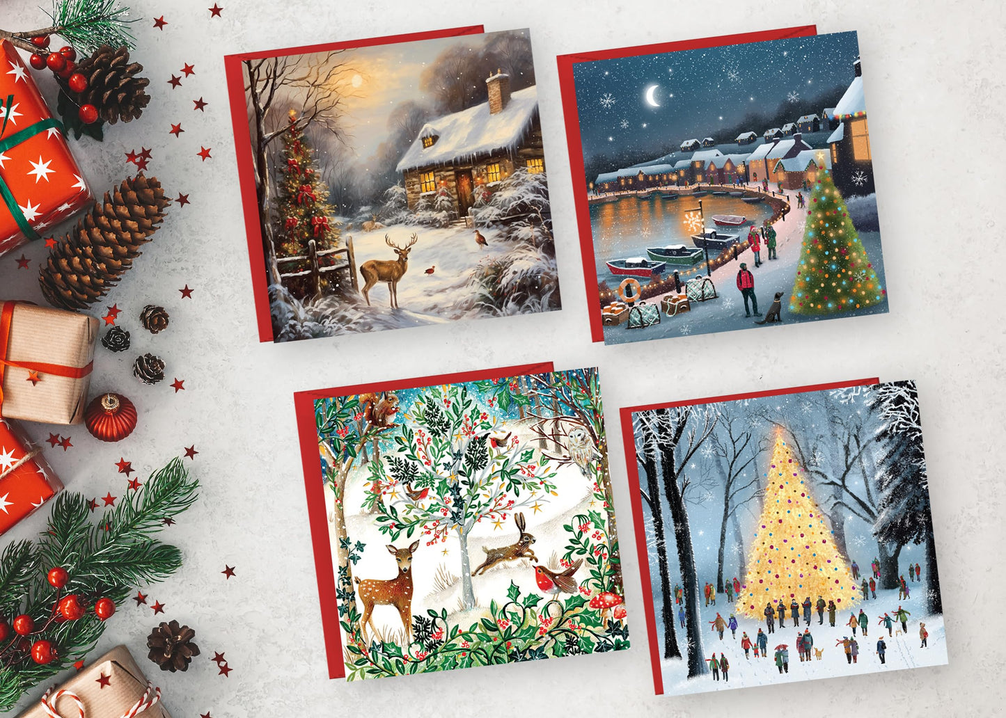 Giftinghouse Charity Christmas Cards 2024 Pack of 24 | Multipack Xmas Cards for Family, Friends with Red envelopes (24 Pack) MADE IN UK