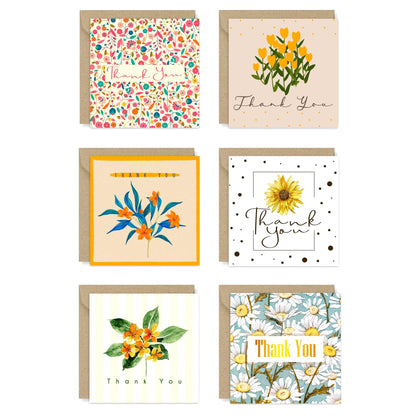 Giftinghouse 24/48 Thank You Cards Multipack with Envelopes - 6 Flower Designs Envelopes - Greeting cards for teachers, small business, wedding, kids Fully recyclable and Eco-friendly.