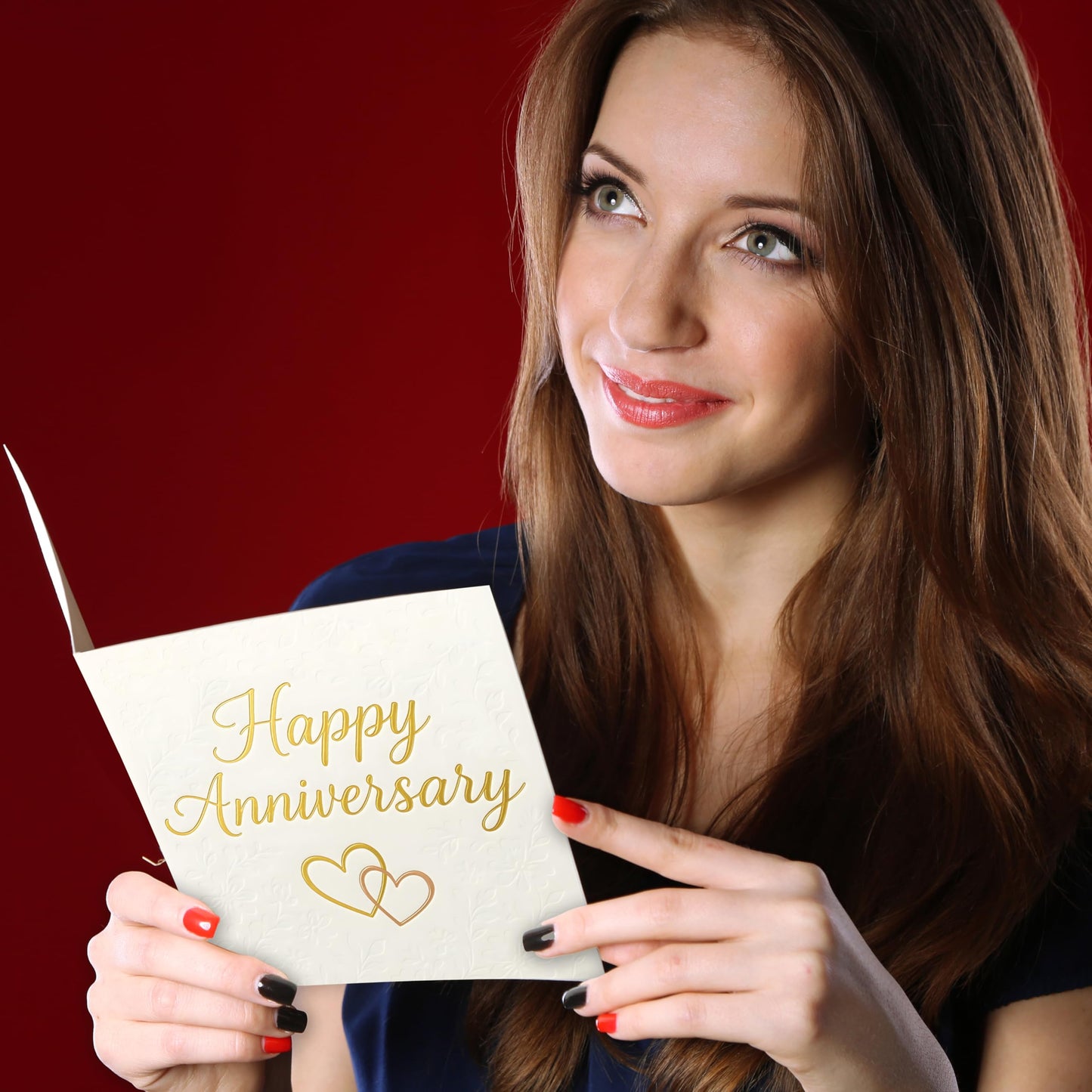 Happy Anniversary Card – Gold Foil Embossed Design with Sticker – Wedding Anniversary Card for Husband, Wife, Him, Her, Mum, Dad & Couples – 15x15 cm – Made in the UK