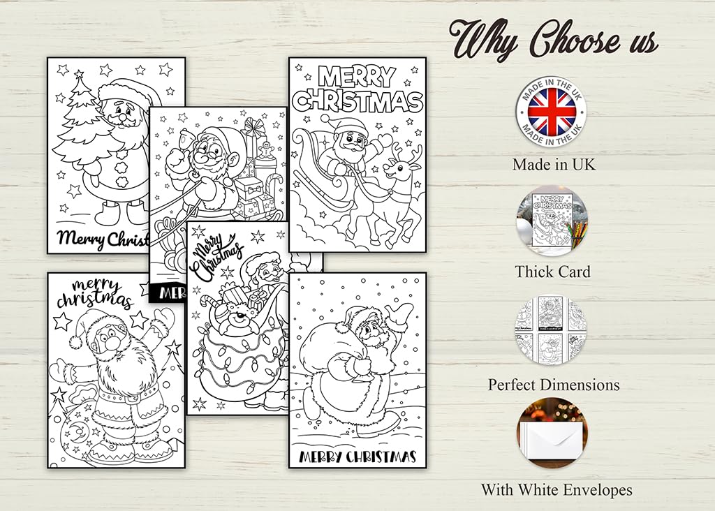 Giftinghouse Colouring Christmas Cards Pack of 12/24/48 | Multipack Xmas cards for Family, Friends, Granddaughter and Childrens | Eco-friendly seasonal greeting card for sale. (Colouring santa, 24 cards)