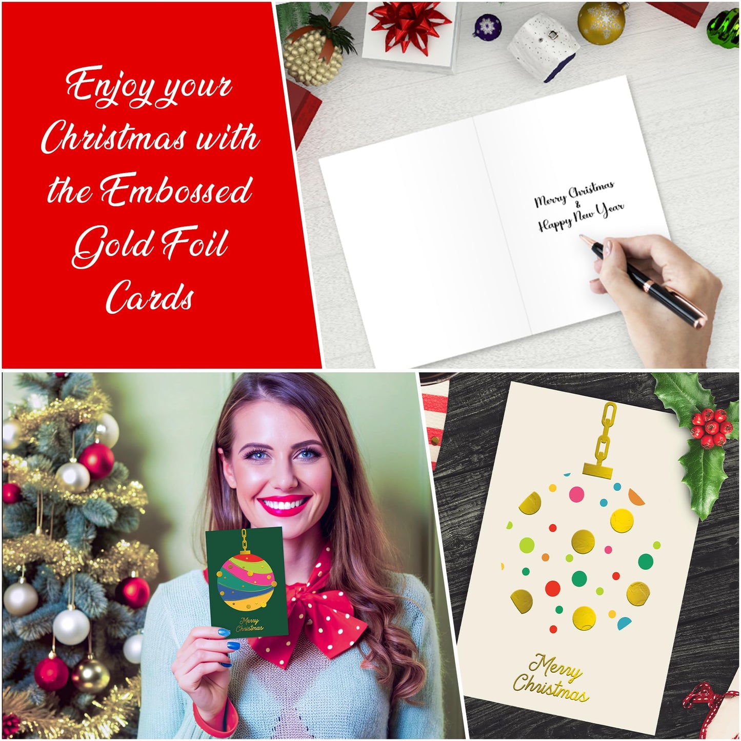 Christmas Cards Pack of 36 – Gold Foil Luxury Christmas Cards 2024 – Featuring 6 Stunning Designs (10 x 15cm) – Xmas Cards Multipack for Family & Friends - Made in the UK