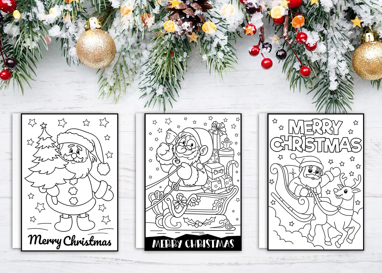 Giftinghouse Colouring Christmas Cards Pack of 12/24/48 | Multipack Xmas cards for Family, Friends, Granddaughter and Childrens | Eco-friendly seasonal greeting card for sale. (Colouring santa, 24 cards)