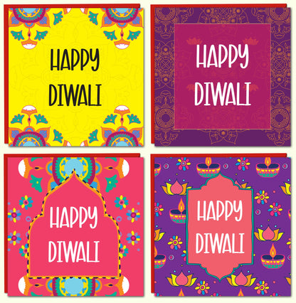Giftinghouse Premium Diwali Cards 8/16 Multipack with Envelopes - Happy Diwali Cards – Eco-friendly Greeting Cards with Red Envelopes for decorations, family, friends