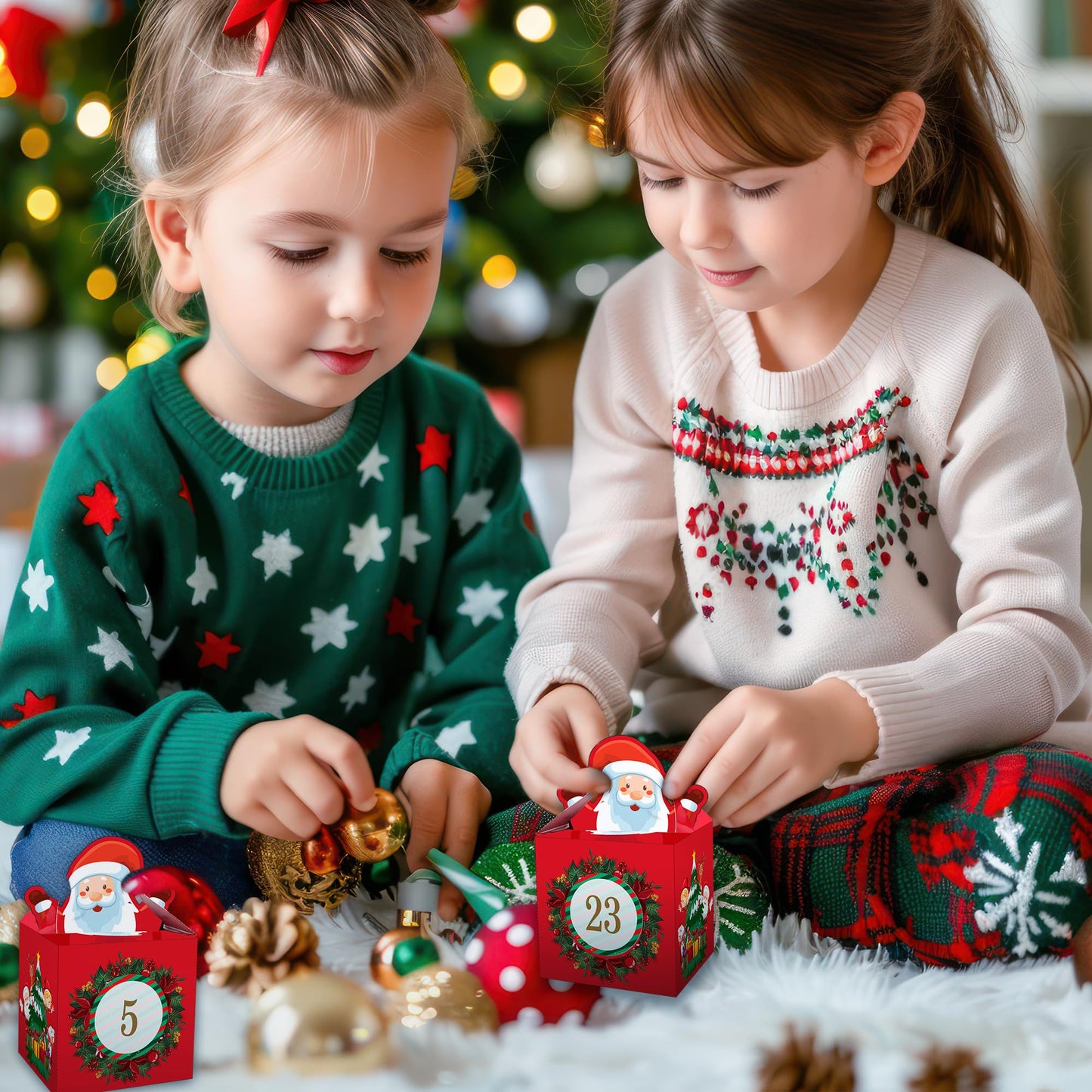 DIY Christmas Advent Calendar 2024 - Empty Advent Calendar to Fill Yourself - Fill your own advent calendar 24 Santa Boxes with Stickers and Jute - Kids Advent Calendar