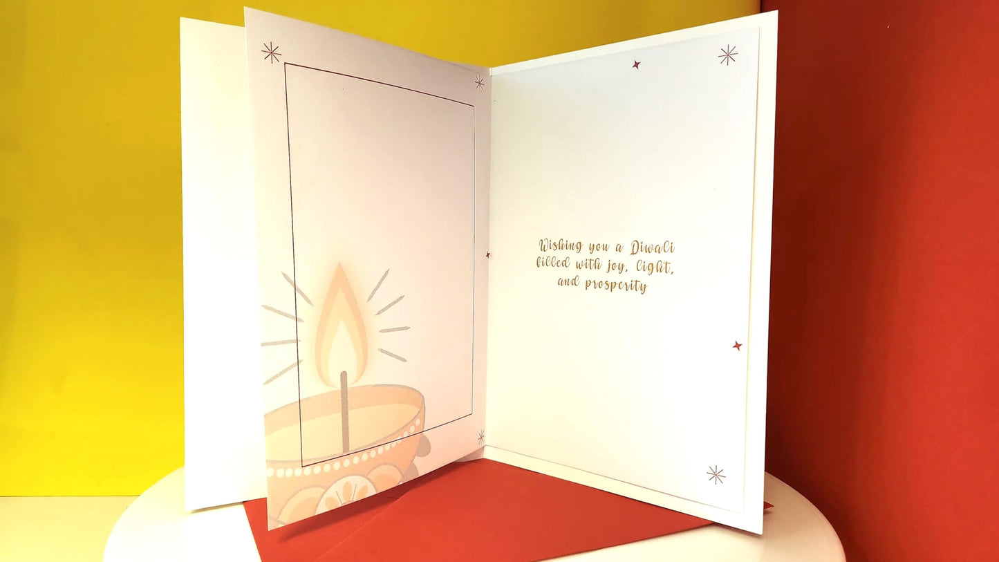 Diwali Card printed inside – Eco-Friendly Happy Diwali Greeting Card with Diya Design – Perfect for Kids, Family & Friends – Made in the UK