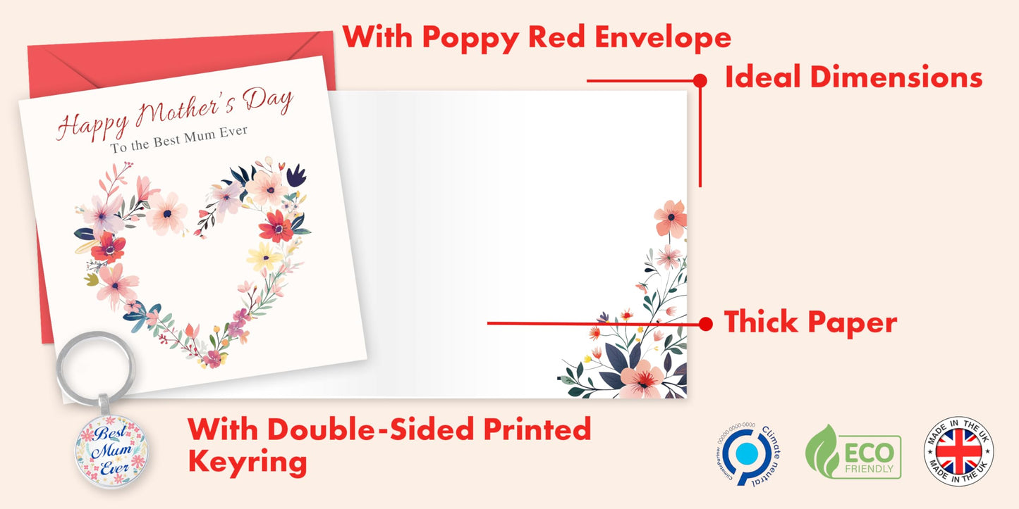 Giftinghouse Foiled Happy Mothers day card for mum with keyring and envelope - Flower design mother's day card from daughter, son - Mothers day gift set for grandma, nanny - MADE IN UK (Pack of 2)