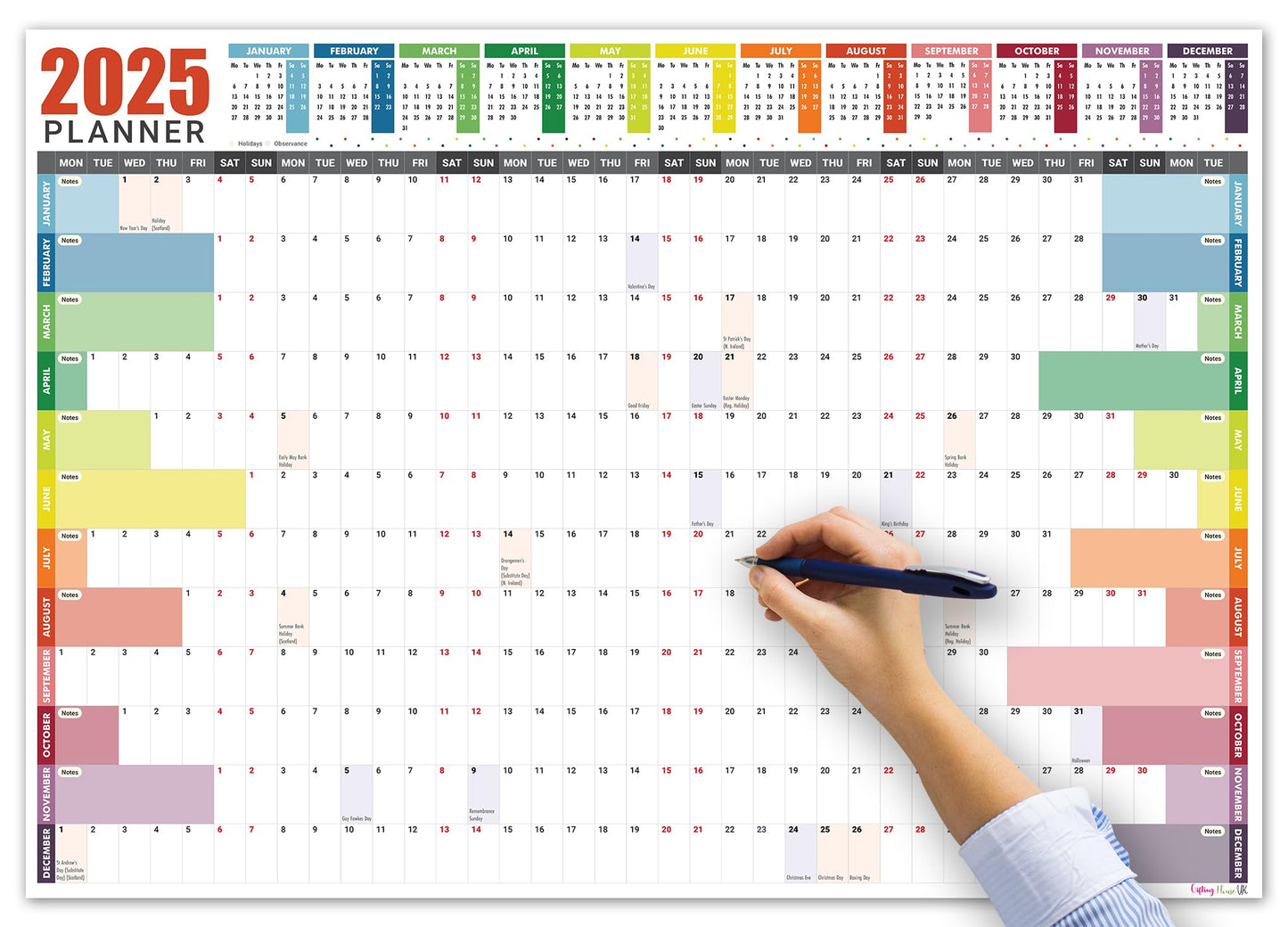 2025 Wall Planner A3 (42 x 29.7cm) - Jan To Dec Full Year Uncoated Wall Planner 2025 UK - Wall Calendar 2025 with mount stickers for home, office and school