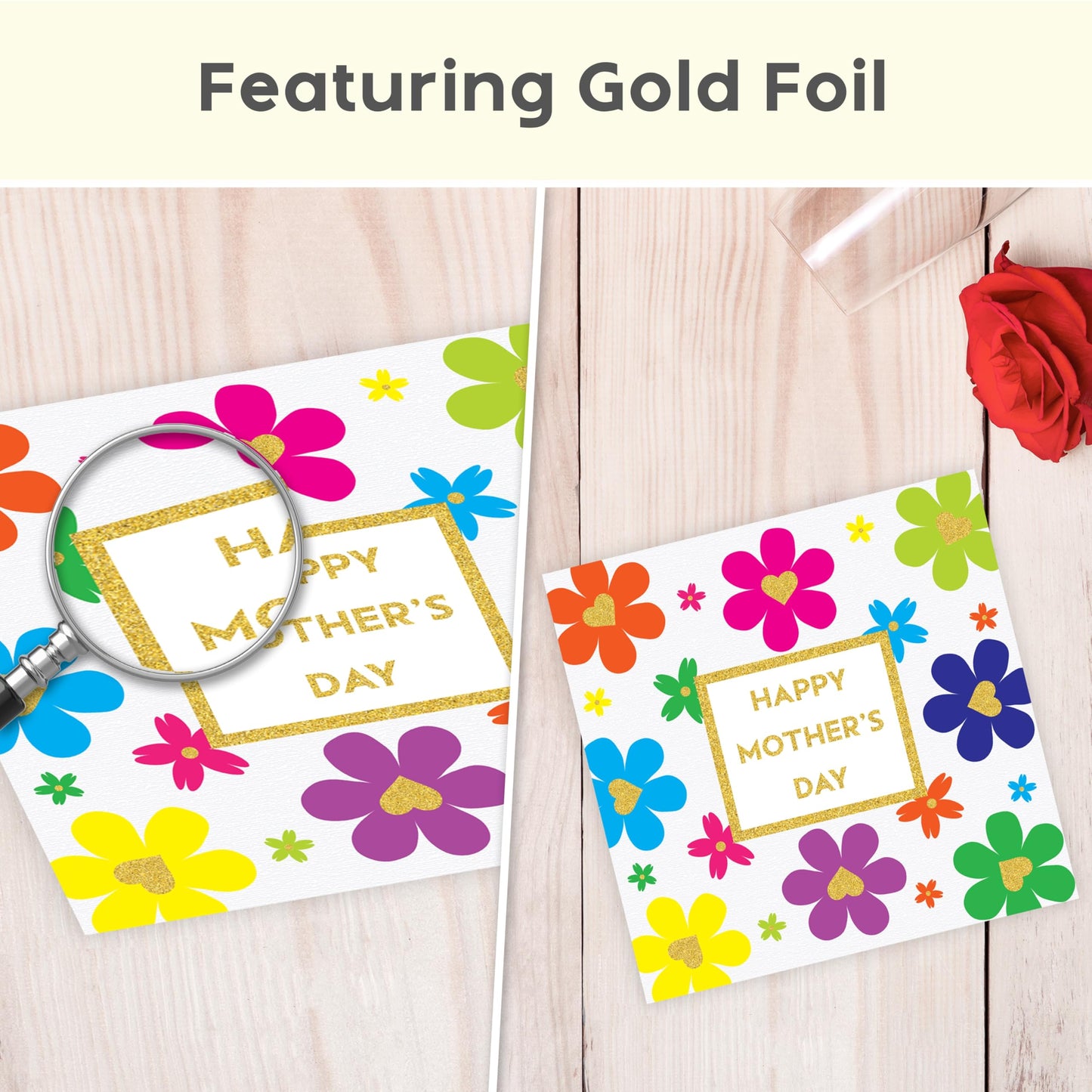 Mothers Day Card for Mum | Gold Foiling with Floral Petal Design, Embossed Sticker & Envelope | Happy Mother’s Day Card from Son or Daughter | 15x15 cm – Eco-Friendly 350 GSM - Made in the UK