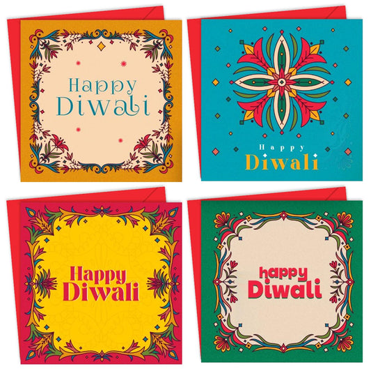 Giftinghouse Premium Diwali Cards Multipack with Envelopes - 8/12 Pcs of Happy Diwali Cards – Eco-Friendly, Luxury Greeting Cards with Red Envelopes for decorations, family, friends