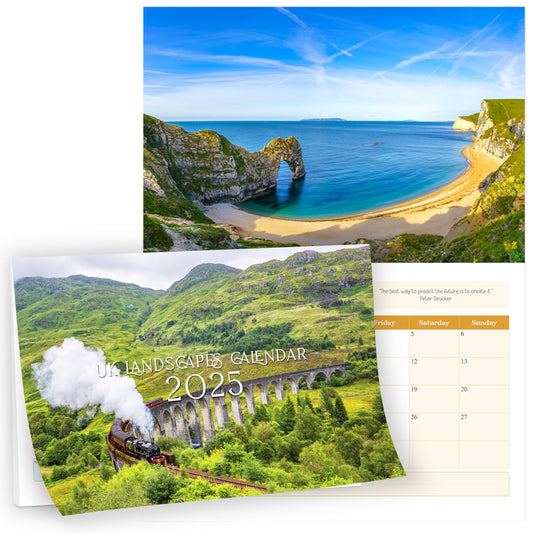2025 Calendar - UK Landscapes Wall Calendar 2025 UK, A4 Month-to-View (Jan 2025 - Dec 2025) - Eco-Friendly, A3 When Open, Made in the UK