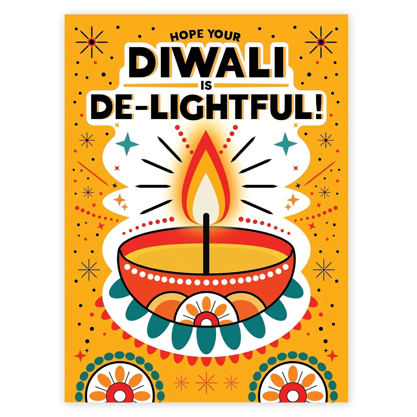 Diwali Card printed inside – Eco-Friendly Happy Diwali Greeting Card with Diya Design – Perfect for Kids, Family & Friends – Made in the UK