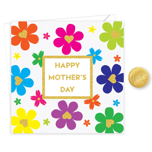 Mothers Day Card for Mum | Gold Foiling with Floral Petal Design, Embossed Sticker & Envelope | Happy Mother’s Day Card from Son or Daughter | 15x15 cm – Eco-Friendly 350 GSM - Made in the UK