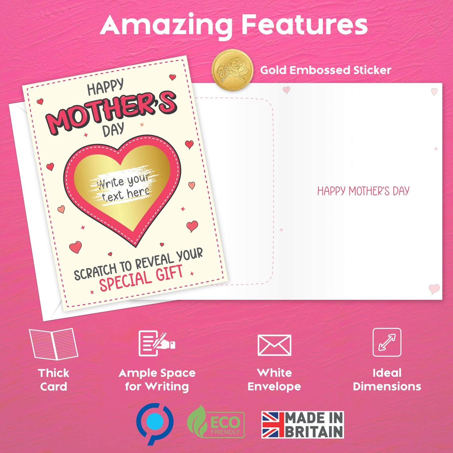 Funny Mothers Day Card for Mum | Personalised Scratch Card to Reveal Your Surprise Gift | Happy Mothers Day Card Funny from Daughter or Son | 18x13 cm | Embossed Seal & Envelope | Made in the UK