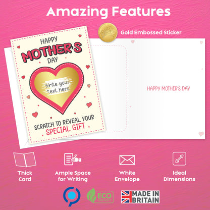 Funny Mothers Day Card for Mum | Personalised Scratch Card to Reveal Your Surprise Gift | Happy Mothers Day Card Funny from Daughter or Son | 18x13 cm | Embossed Seal & Envelope | Made in the UK