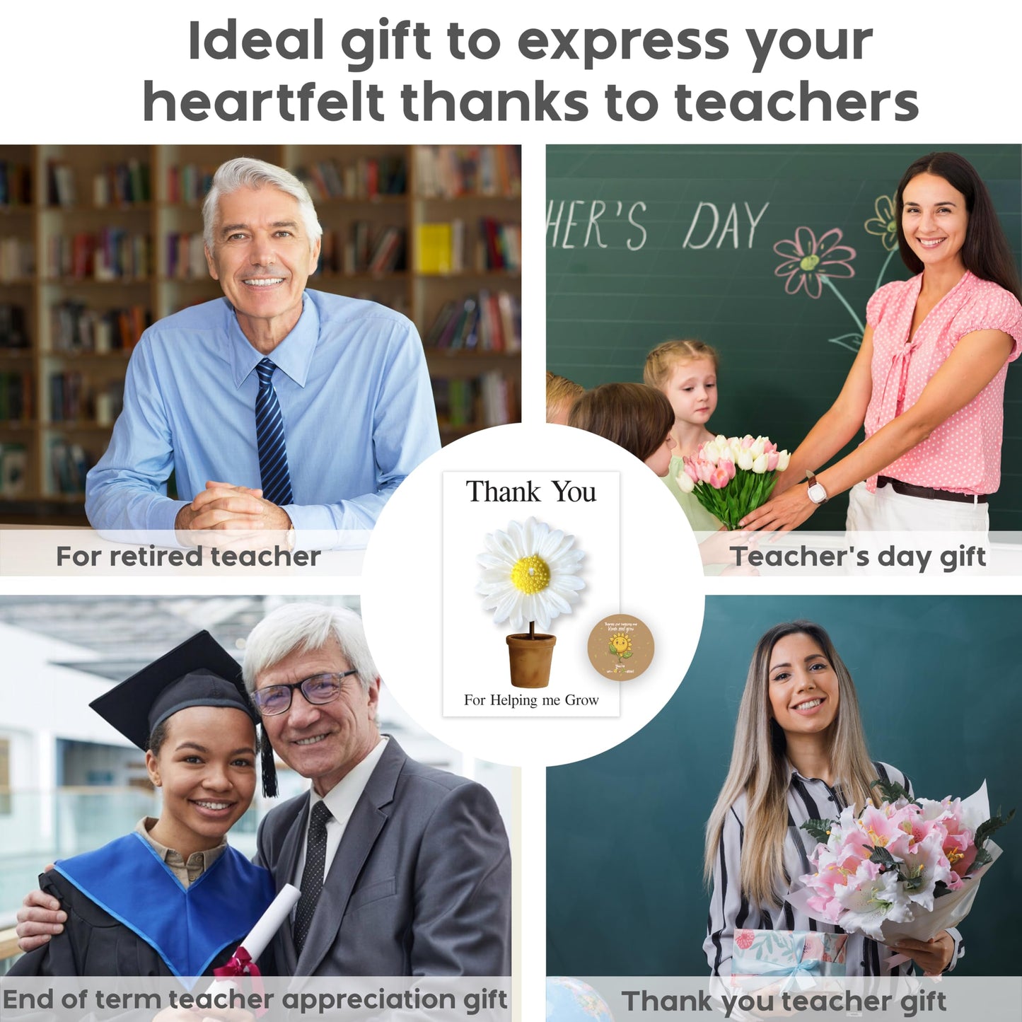 Thank You Teacher Gifts for Women – 6 Handmade Daisy-Shaped Candle with Thank You Post Cards & Stickers – Ideal for Nursery, End of Year, Leaving, Graduation, Retirement or Christmas Gifts for Teacher