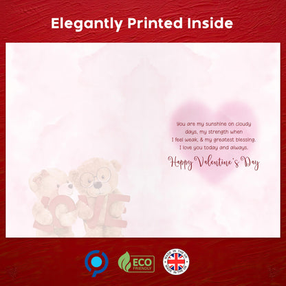 Happy Valentines Day Card – Cute Teddy Bear Design with Romantic Message – Red Foil Large Size card 22 x 15.5 cm – Valentines Card Wife, Valentines Card for Him, Her, Husband, or Fiancé – Premium 350