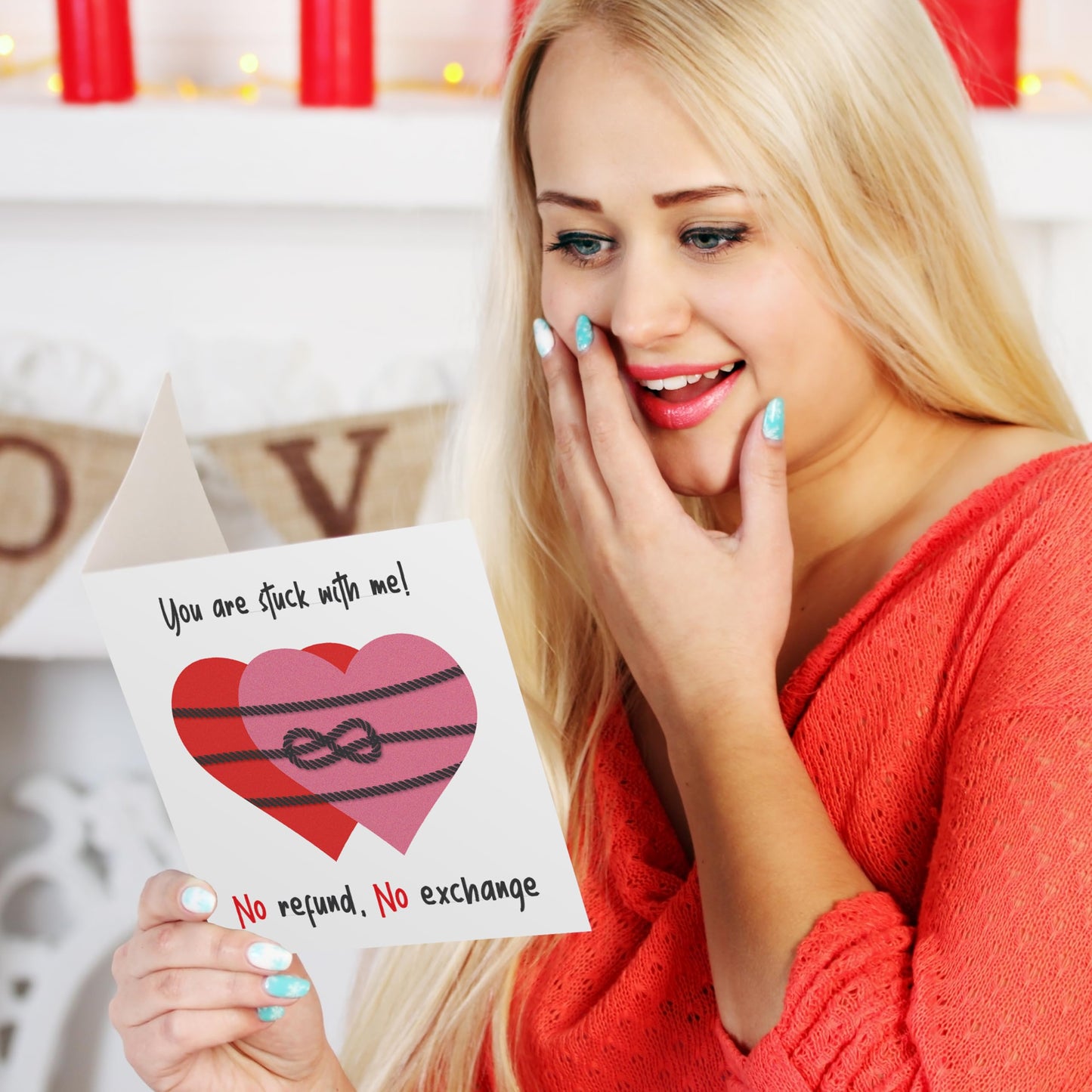 Funny Anniversary Card for Him/Her – "You Are Stuck with Me" – Eco-Friendly 150x150mm – Valentines Card for him, Valentines Card Wife, her, Husband, or Fiancé – Premium 350 GSM – Made in the UK