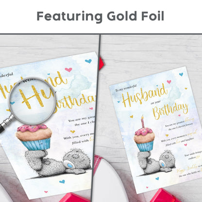 Husband Birthday Card from Wife – Cute Teddy Bear Design – Gold Foil Finish – Birthday Card for Husband – 22 x 15.5 cm – Made in the UK