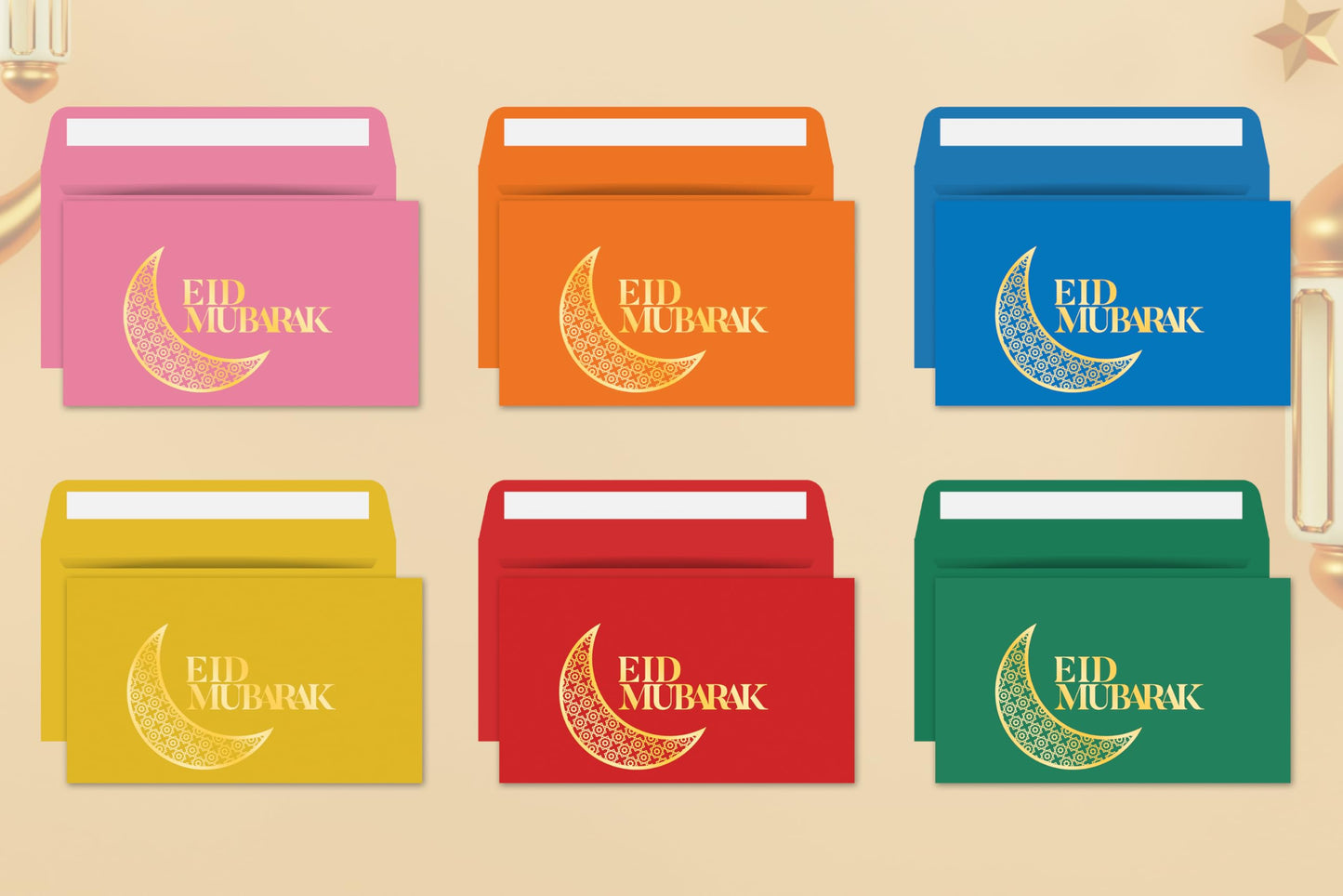 Giftinghouse Eid Money Envelopes 6/12/18 Pack - Gold Foil Eid Mubarak Cards, Happy Eid Mubarak Money Envelopes Featuring 6 Unique Designs, Eid Money Wallets for Kids, Eid Cards (18 ENVELOPES)
