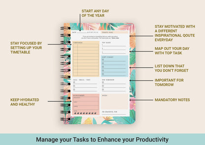 Giftinghouse Daily Planner Notebook Undated - To do list Notebook A5 - Weekly planner with Habit & Routine Tracker - Productivity Planner, Spiral Appointment Planner for Men and Women, Elastic Closure.