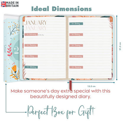Giftinghouse 2025 Diary A5 Week to View – Glossy Front Round Corners From Jan to Dec 2025 - Diary 2025 with Matching Box - Floral Design, Pocket and Pen Loop. - 15.5 x 21.5 cm