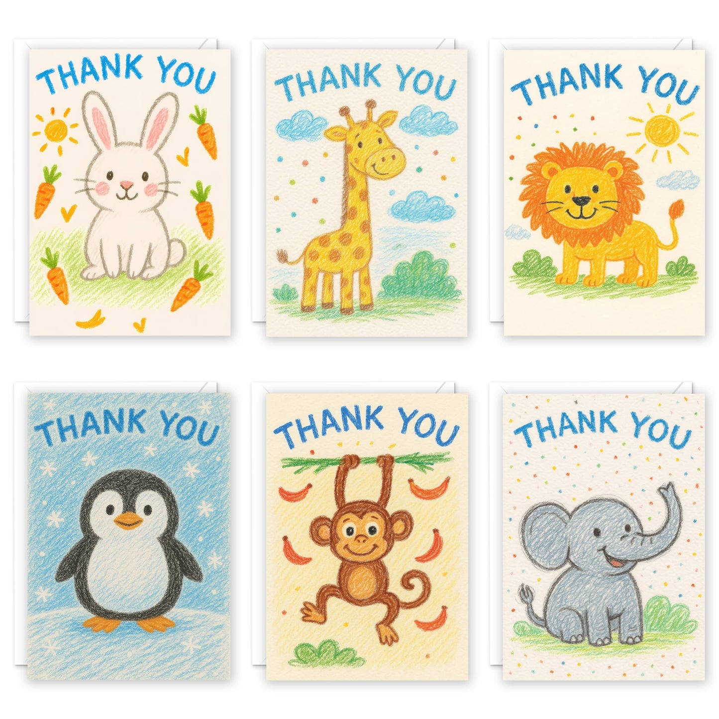12 Thank You Teacher Cards Multipack – Cute Animal Designs – Kids Thank You Cards for Teachers, Weddings & More – Eco-Friendly – Made in UK