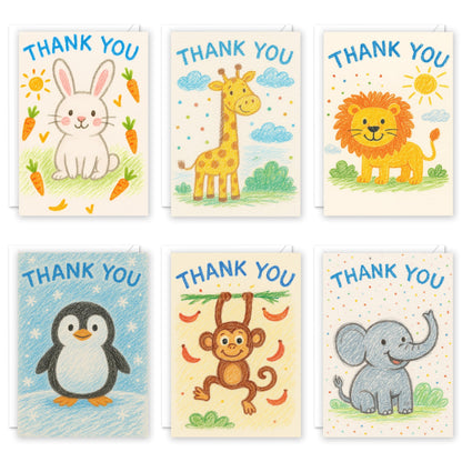 12 Thank You Teacher Cards Multipack – Cute Animal Designs – Kids Thank You Cards for Teachers, Weddings & More – Eco-Friendly – Made in UK