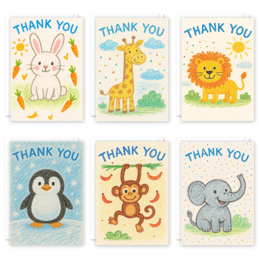 12 Thank You Teacher Cards Multipack – Cute Animal Designs – Kids Thank You Cards for Teachers, Weddings & More – Eco-Friendly – Made in UK