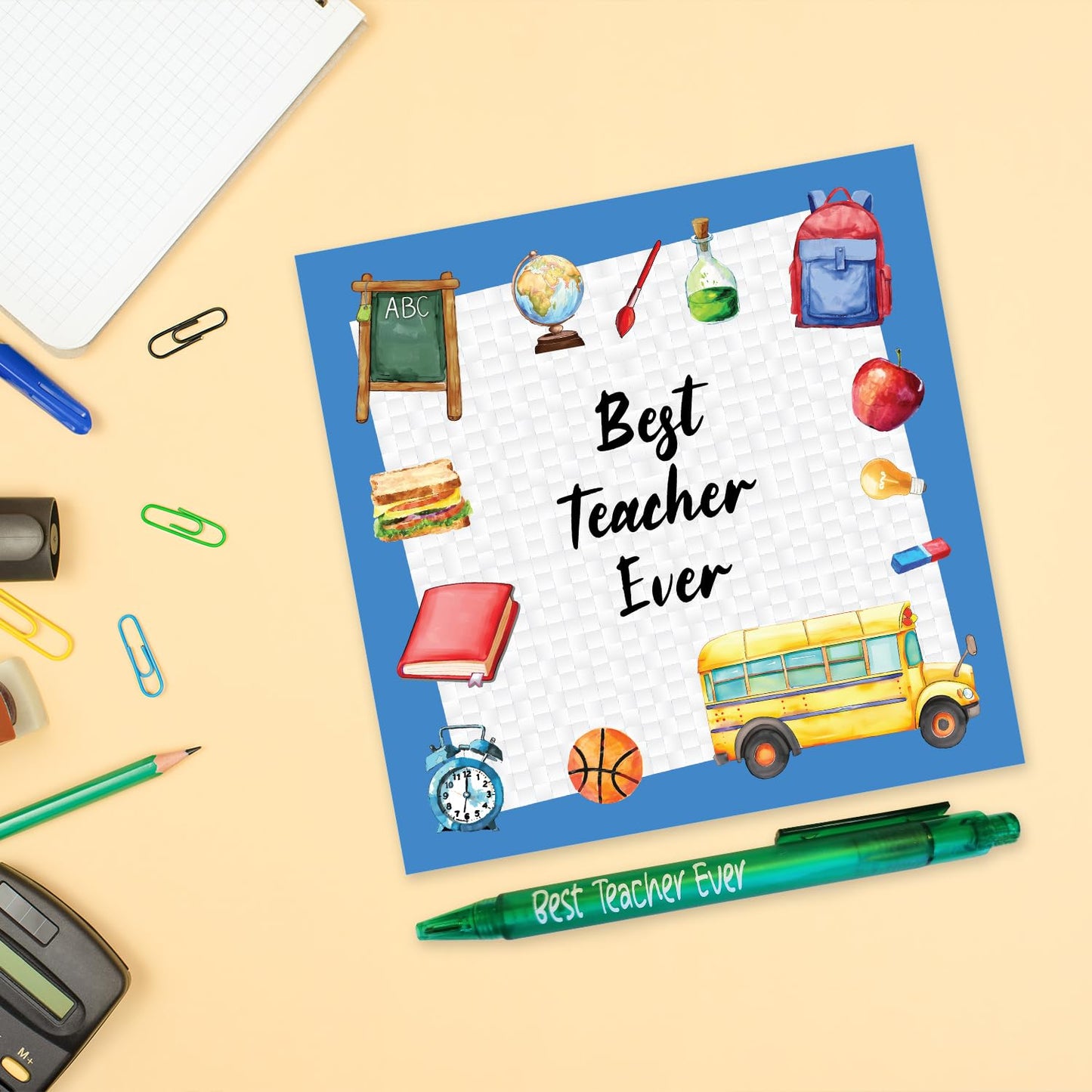 Teacher Thank You Card with Pen - Thank You Teacher Gifts for Women and Men " Best Teacher Ever" - Made in the UK