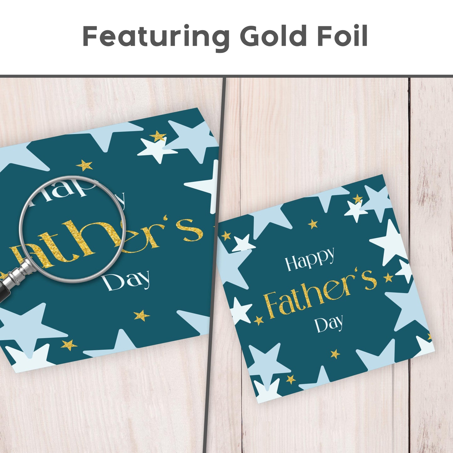 Happy Fathers Day Card from Son or Daughter – Gold Foil Star Design Father's Day Card – 15x15cm – Made in the UK