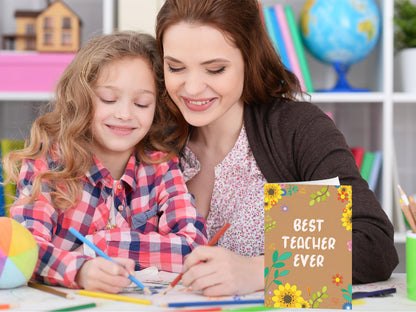 10 Thank You Teacher Cards Multipack with Envelopes and Stickers - 10 Unique Designs of Teacher Thank You Cards for Men and Women – Blank Inside Ecofriendly Teachers Christmas Card - UK.