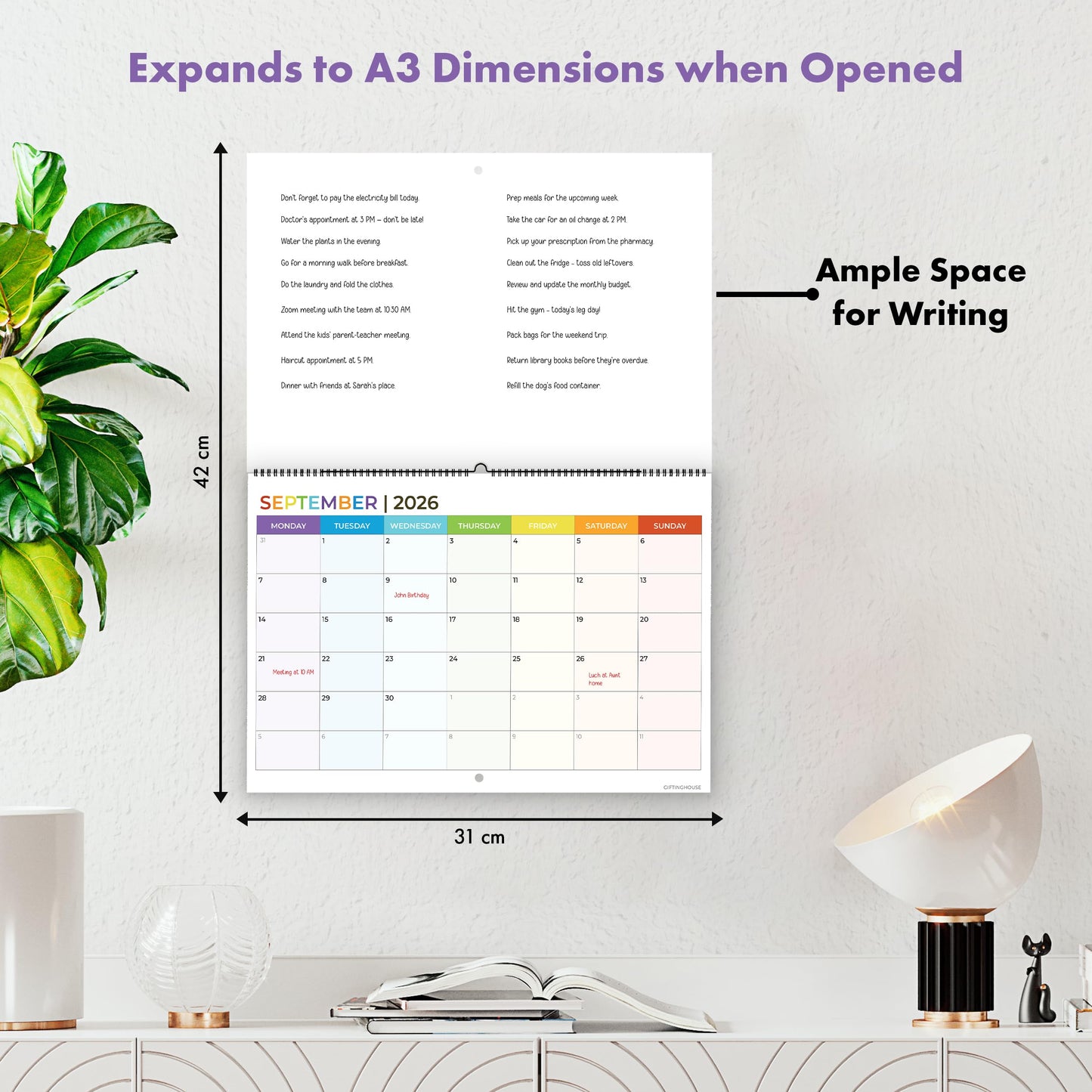 18 Month Calendar 2025-2026 – A4 Wall Calendar UK (29.7 x 21 cm) – From July 2025 to December 2026 – Month-to-View Planner with Blank Notes Pages for Each Month – Ideal for Family, Office, Students