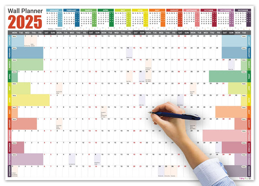 Giftinghouse 2025 Wall Planner A1 Laminated - Full Year Wall Planner 2025 UK - Wall Calendar 2025 with mount stickers for academic, office, home and school by (59.4 x 84.1 cm) - A1 size.