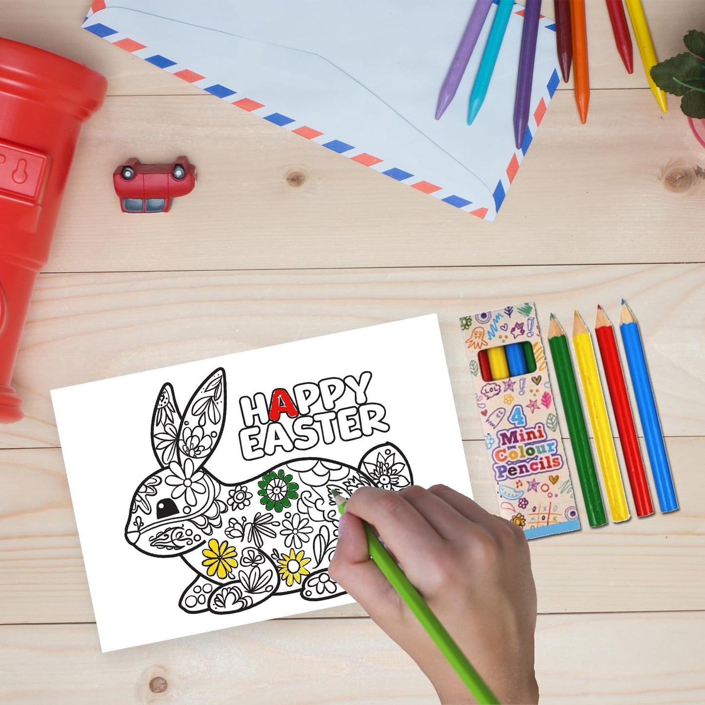 Giftinghouse Colouring Easter Cards 12/24 with Colouring Pencils and Envelopes for Kids, Easter Cards Multipack - Featuring 6 Mixed Easter Designs, Eco-friendly Greeting Cards Gift for kids (24 PACKS)