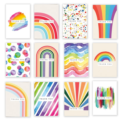 Giftinghouse Thank You Cards Multipack with Envelopes - Pack of 12/24/48 Watercolour and Rainbow Designs, Thank You Cards Bulk for Teachers and Kids, Eco-Friendly Greeting Cards
